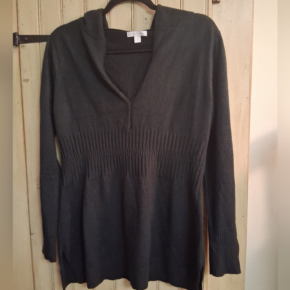 Women’s Black Hooded Rib-Waist Knit Sweater